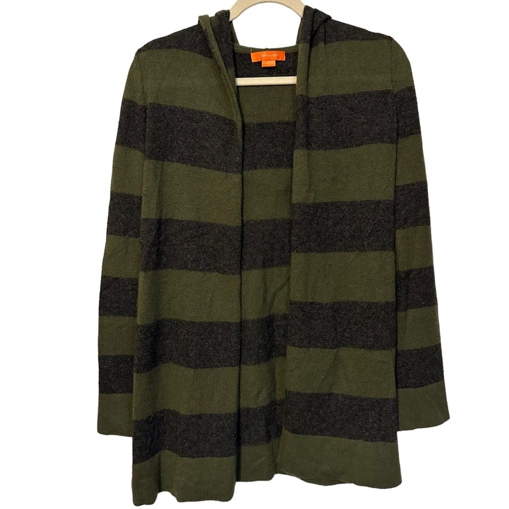 Christopher Fischer 100% Cashmere Hooded Cardigan Olive Stripe Luxe Boho Soft S